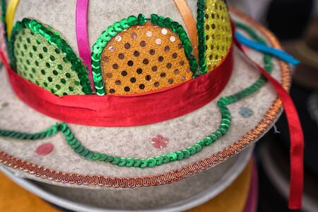 traditional Ecuadorian hat closeup in Otavaloの写真素材