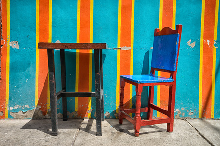traditional colourful chair closeup in Colombiaの写真素材