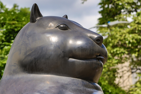 October 16, 2016 Medellin, Colombia: closeup details of one of Botero's surrealist statues publicly displayed in the city centerのeditorial素材