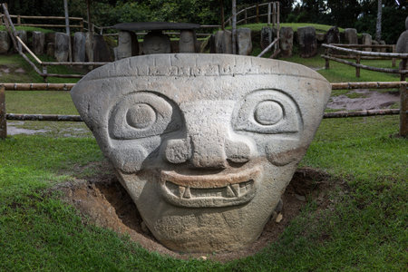 ancient stone head in San Agustin Colombiaのeditorial素材