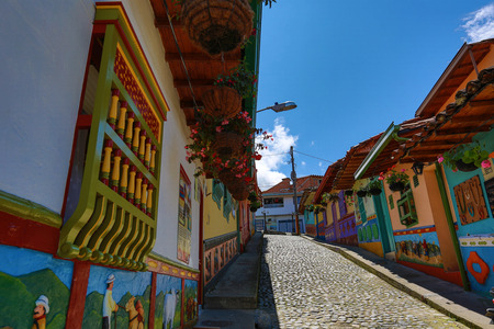 colonial street details in Guatape Colombiaのeditorial素材