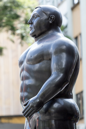 October 16, 2016 Medellin, Colombia: closeup details of a woman's nude, one of Botero's surrealist statues publicly displayed in the city centerのeditorial素材