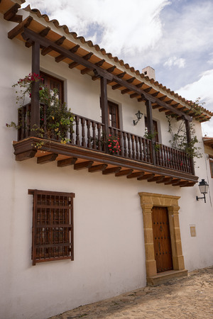 July 13, 2017 Villa de Leyva, Colombia: white colonial buildings are a characteristic to the towns architectureのeditorial素材