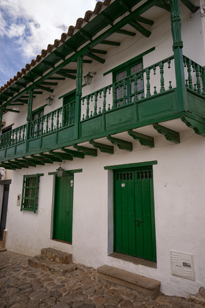 July 13, 2017 Villa de Leyva, Colombia: white colonial buildings are a characteristic to the towns architectureのeditorial素材