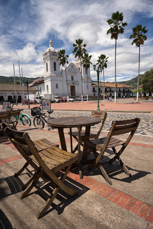 July 12, 2016 Guaduas, Colombia: the tourist town centre offers many restaurant patios to rest for the visitorsのeditorial素材