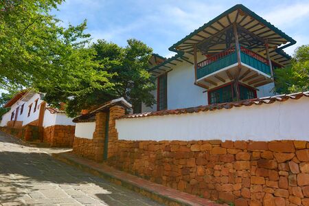 July 21, 2017 Barichara, Colombia: well preserved colonial architecture in the popular tourist destination colonial townのeditorial素材