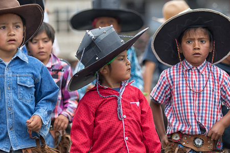 June 29, 2017 Cotacachi, Ecuador: kichwa indigenous children are an active part of the  Inti Raymi festivalのeditorial素材