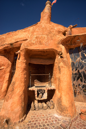July 21, 2017 Villa de Leyva: outdoor barbecue of the conceptual eco-house 'Casa de Terracota' open and allowing full access for paying visitorsのeditorial素材
