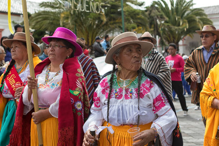 June 18, 2017 Pujili, Ecuador: indigenous kichwa woman walking at the Corpus Christi parade