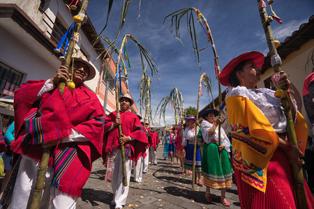 June 17, 2017 Pujili, Ecuador: at Corpus Christi beside religious rituals traditional Andean harvest and sun festivities are taking placeのeditorial素材