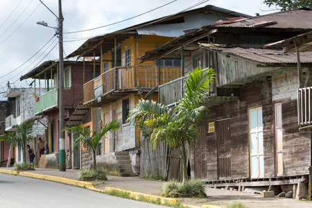 June 1, 2017 Cotundo, Ecuador: center area houses in the tropical town known for its petroglyphsのeditorial素材