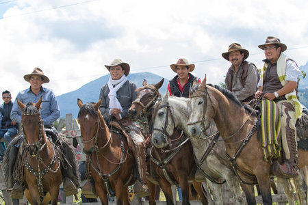 June 10, 2017 Toacazo, Ecuador: cowboys from the Andes area gathering together before the rodeo startsのeditorial素材