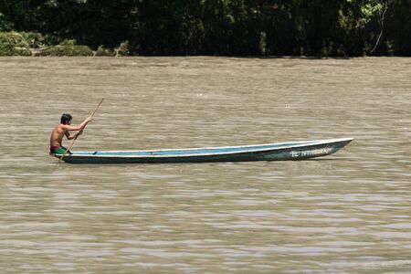 June 6, 2017 Misahualli, Ecuador:  boats are used as a main transportation on river Napo in the Amazon area of the countryのeditorial素材