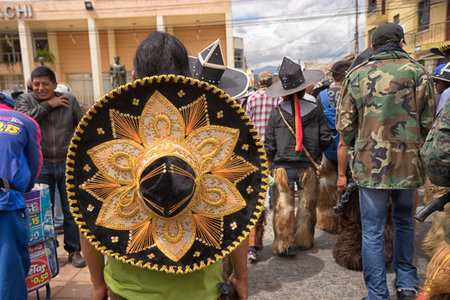 June 25, 2017 Cotacachi, Ecuador: sombreros worn during Inti Raymi as a sign of protest against the colonizationのeditorial素材