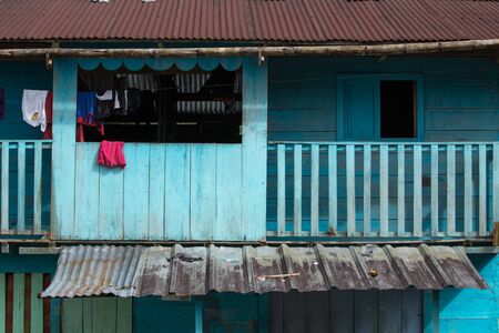 Jondachi, Ecuador: colorful wood house closeup detail in the jungle in the Amazon areaの写真素材