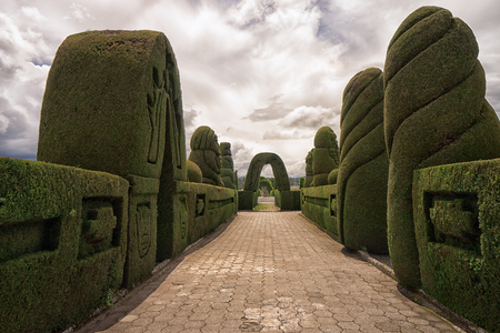 May 16, 2017 Tulcan, Ecuador: elaborate topiary in the high altuitude border town famous cemeteryのeditorial素材