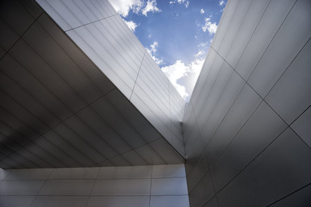 August 1, 2016 Quito, Ecuador: modern architecture closeup details of the UNASUR building which was built on the equatorのeditorial素材