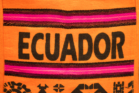 Ecuador written on a shoulder bag in the artisan marketの写真素材