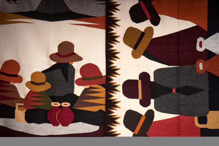 February 25, 2017 Otavalo, Ecuador: artisan handmade decorative textile in the indigenous marketのeditorial素材