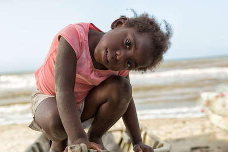 March 11, 2015 Sambo Creek, Honduras: a young garifuna girl part of the fishing community on the carribbean coast of the countryのeditorial素材
