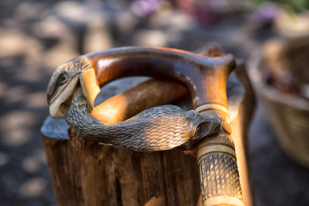 San Pedro la Laguna, Guatemala: carved cane used by Mayan shaman at a ritualの写真素材