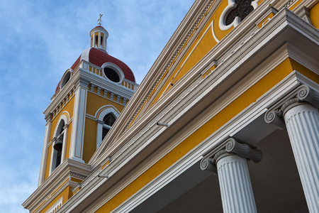 April 25, 2015 Granada, Nicaragua: closeup architectural details of the building of Our Lady of the Assumption Cathedral dominating the main plaza of the colonial tourist townのeditorial素材