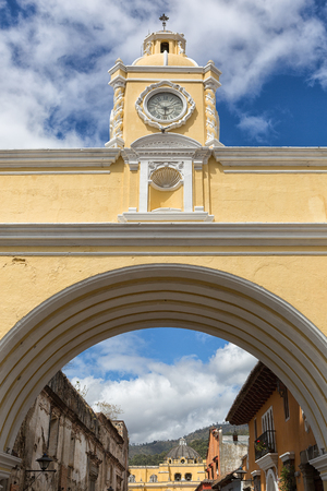 February 14, 2015 Antigua Guatemala: the Santa Catalina arch was a bridge between buildings in the past, nowadays a landmark of the colonial townのeditorial素材