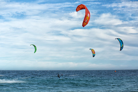 January 25, 2014 Los Barriles, Mexico: kiteboarders on the sea at the 'Lord of the Wind' kite surf...