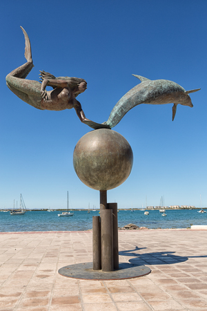 February 9 2014, La Paz, Mexico:  the malecon of the port town is decorated with statuesのeditorial素材
