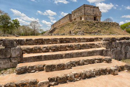 April 23, 2014 Uxmal, Mexico: stairs to the governors palace at the Uxmal maya archaeological siteのeditorial素材