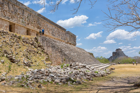 April 23, 2014 Uxmal, Mexico: stairs to the governors palace at the Uxmal maya archaeological siteのeditorial素材