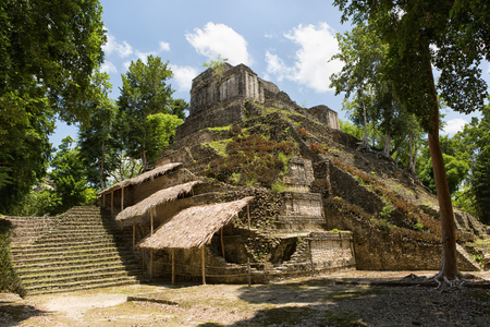 pyramid building at the Maya archeological site of Dzibanche Mexicoのeditorial素材