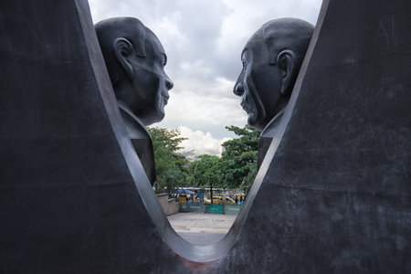 September 29, 2017 Medellin, Colombia: statue in the administrative centre of the city Plaza Alpujarraのeditorial素材