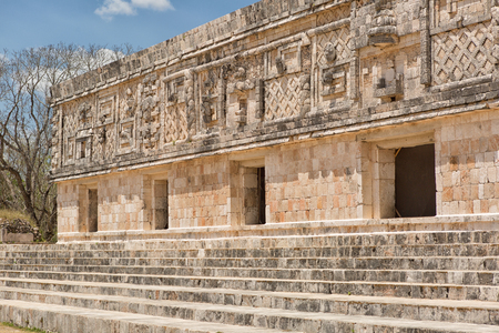 rich facade carvings at the prehispanic town of Uxmal , a Unesco World Heritage siteのeditorial素材
