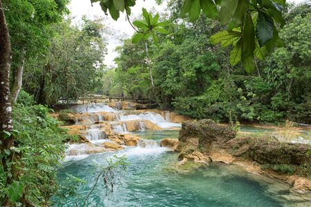 April 16, 2014 Tumbala, Mexico: the 'Agua Azul' waterfall  consists of many cataracts following one after another and is one of the main attractions of the state of Chapasのeditorial素材