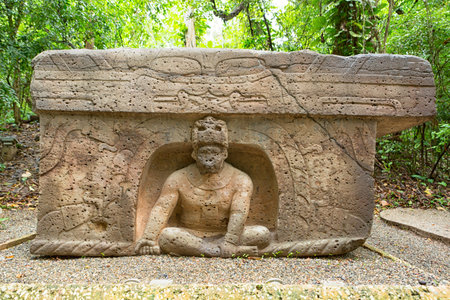 pre-hispanic olmec stone altar in the La Venta archeological park in Villahermosa Mexicoのeditorial素材