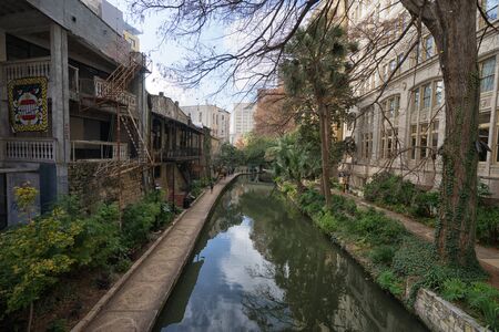 January 8, 2016 San Antonio: the river walk through the downtown area is a network of walkways along the banks of the San Antonio Riverのeditorial素材
