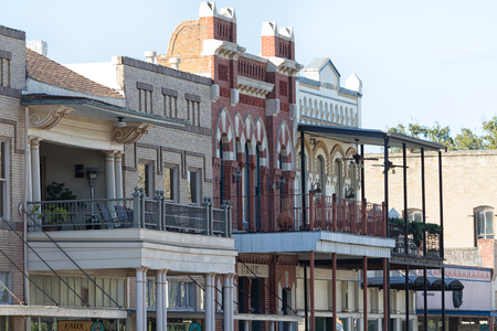 January 9, 2016 Goliad, Texas, USA: detail of Victorian styla building architecture in the historic centre of the townのeditorial素材