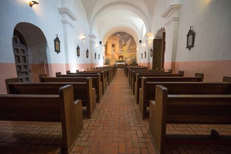 January 9, 2016 Goliad, Texas, USA: the interior of the  chapel at the historic Presido la Bahia Spanish fortのeditorial素材