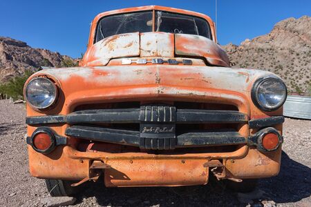 November 9, 2015 Nelson, Nevada, USA: a vintage bright color truck in the mining ghost townのeditorial素材