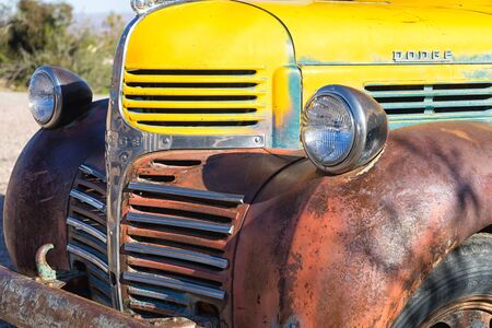 November 9, 2015 Nelson, Nevada, USA: front of a vintage vehicle at the popular tourist destination ghost townのeditorial素材