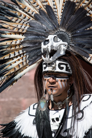 March 4,2016, San Miguel de Allende, Mexico: indigenous man wearing traditional head dress and costume at the Senior de la Conquista dance celebrationのeditorial素材