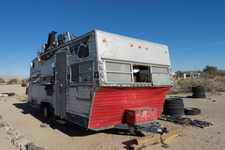 vintage trailer in Slab City outlaw community Californiaのeditorial素材
