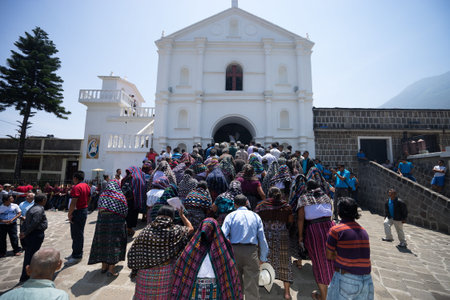 the holy week easter parade reached the towns church in san pedro la laguna guatemalaのeditorial素材