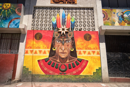 San Gabriel, Ecuador- November 3, 2017: indigenous painting decorating the wall of a building in the heritage townのeditorial素材