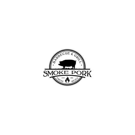 Vintage Retro Rustic Pork, Pig BBQ Grill, Barbecue, Barbeque Label Stamp  Design Vectorのイラスト素材