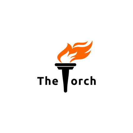 Initial Letter T Burning Torch Fire Flame with Pillar column   Designのイラスト素材