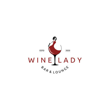 Beauty Lady and Glass Of Wine Vector Icon Inspirationのイラスト素材