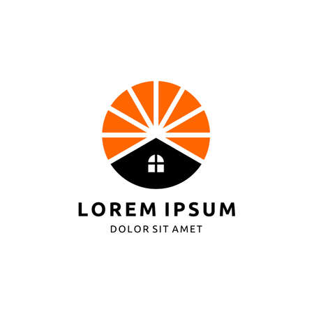 Sun Rays with House, Morning Sunrise Home with Slice Lime Orange for Real Estate  Designのイラスト素材