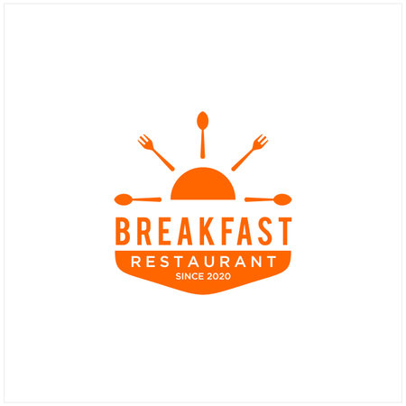 Breakfast Restaurant with Sunrise Spoon Fork Hipster Vintage Retro Typography  Designのイラスト素材